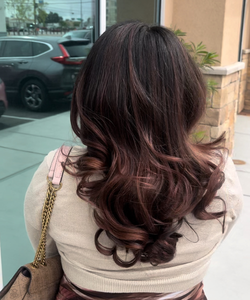 The back of a woman's head with dark brown hair